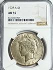 1928-S Peace Silver Dollar NGC AU55 Better Date Certified 90% Silver — photo 1