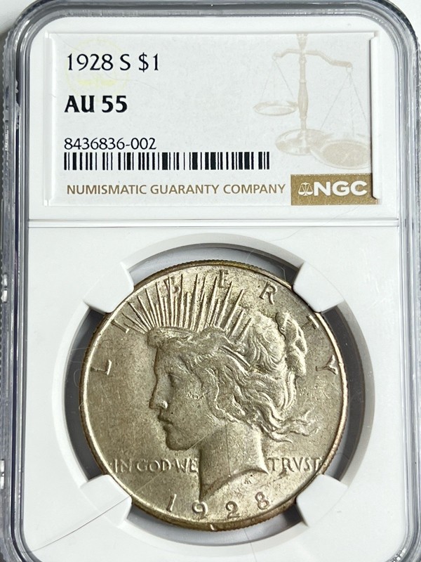1928-S Peace Silver Dollar NGC AU55 Better Date Certified 90% Silver