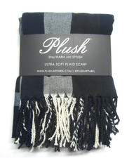 Plush Ultra Soft Fleece Plaid Scarf Navy Charcoal White One Size New in Package