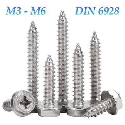 Flanged Phillips Hexagon Self-Tapping Screws A2 Stainless Hex Head Tappers M3-M6