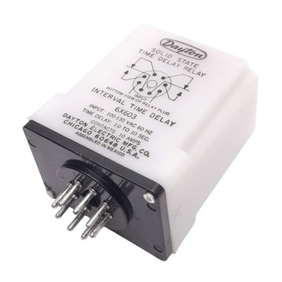 Dayton 6X603 Time Delay Relay, 100-30VAC In, 1.0 to 10sec Delay, 10A Max