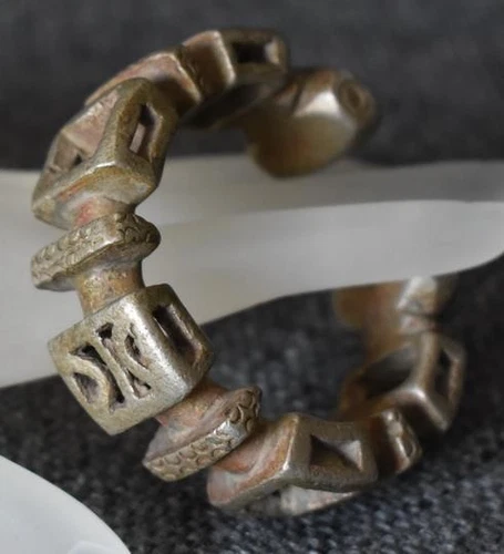 HANDMADE NIGERIAN PIERCED CURRENCY SLAVE BRACELET NUPE TUAREG TRIBAL JEWELRY