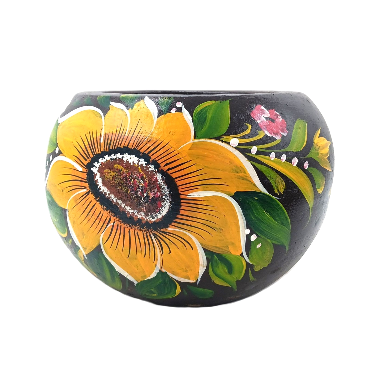 Rustic Clay Pottery Planter Mexican Terracotta Flower Pot Hand Painted  Yellow Lg | eBay