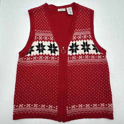 White Stag Ugly Christmas Sweater Vest Knit Snowflake Red 14W/16W Holiday