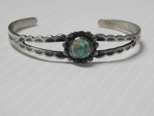 VINTAGE PAWN NAVAJO INDIAN HARVEY STERLING SILVER TURQUOISE SML SIZE BRACELET