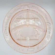 VINTAGE PINK Tiara Indiana Glass Mother Goose Rhyme Child Divided Plate 8.5"