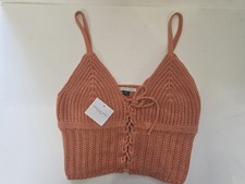 American Eagle Boho Beach Festival Crochet Orange Crop Top Tank Womens M New