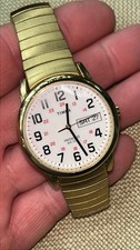 Timex Men's Watch T20471 35mm White Dial Indiglo Gold Tone New Battery Clean!