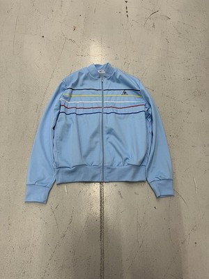 Vintage Le Coq Sportif Track Jacket MEDIUM 90s Baby Blue Striped Zip Up