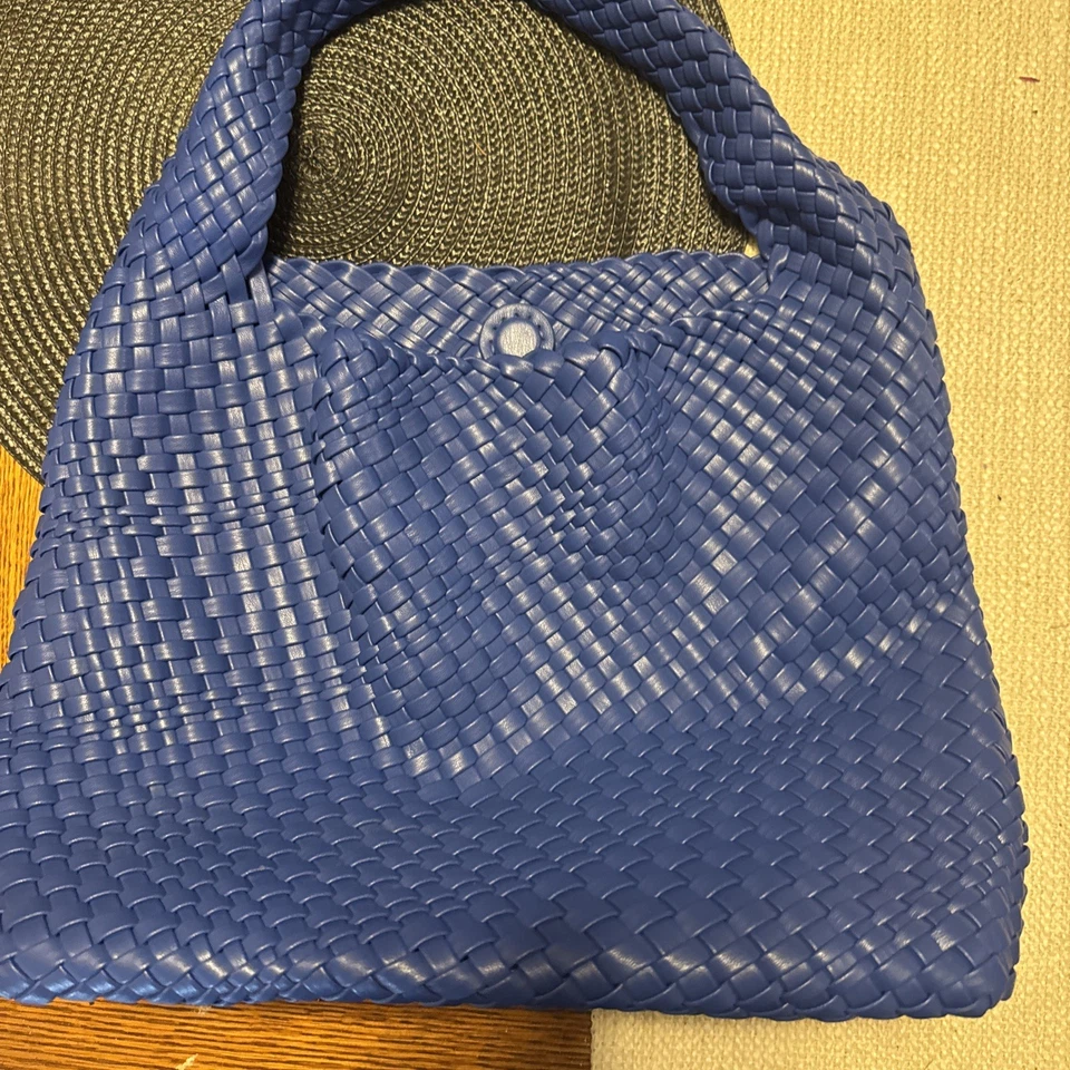 Melie Bianco Brigitte Large Satchel  Blue Woven Vegan Leather Knot Bag + Wallet - Image 2 of 4