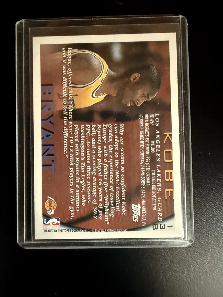 1996-97 TOPPS #138 KOBE BRYANT NBA at 50 ROOKIE VERY NICE CARD! - Image 2 of 2
