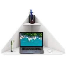 Floating Corner Computer Desk Wall-mounted Study Writing Desk w/ Storage Shelf