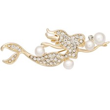 Mermaid Spakle Pearl Crystal Brooches Pins Clothes Accessories Gold