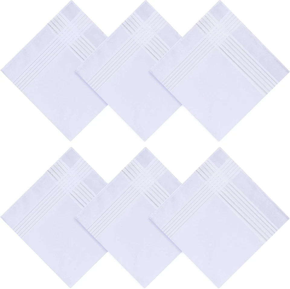 Мужские носовые платки упаковка 6 шт. 16x16 дюймов белый хлопок карман классические мягкие носовые платки - Изображение 2 из 4