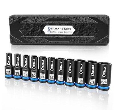 Impact Socket Set, 11-Piece 1/2  Drive Deep SAE (5/16 -15/16 ), CR-MO 11PCS SAE