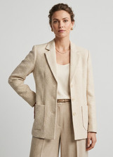 H M Womens Blazer Jacket Size Small Loose Fit Textured Knit Front Pockets Tan