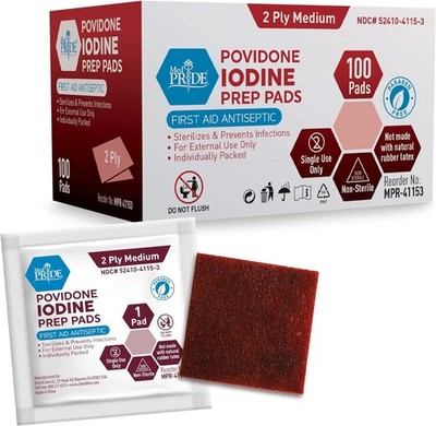 MED PRIDE Povidone Iodine Prep Pads Antiseptic Skin Prep First Aid Wipes 200ct