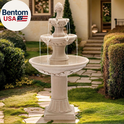 3-Tier Outdoor Water Fountain, 48.4'' H Floor Backyard Garden Fountain, Water Fea