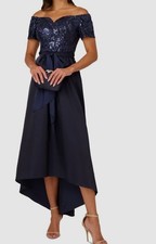 Papell Studio Women Blue Sequined Embroidered Lined Taffeta Gown Dress Size 4