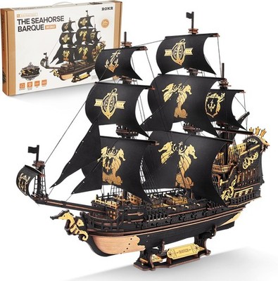 3D Puzzle Holzbausatz Seahorse Barque   Schiff 1:100, 603 Teile, Klebstofffrei