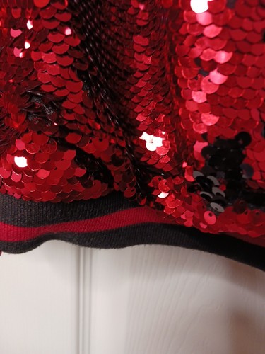 Plus Size 3XL Sequin Bomber Jacket Red Black Zipper Pockers NWT USA POWATT HIP - Picture 3 of 13