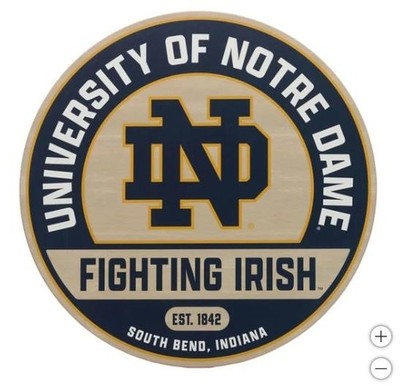 Notre Dame Fighting Irish Wall Sign Navy Blue Gold Wood Decoration Round College