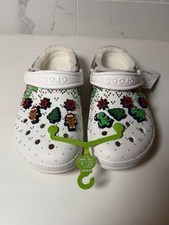 NWT Crocs Classic Lined Holiday Charm Clog White/Multi M5/W7 EU 37-38 207687