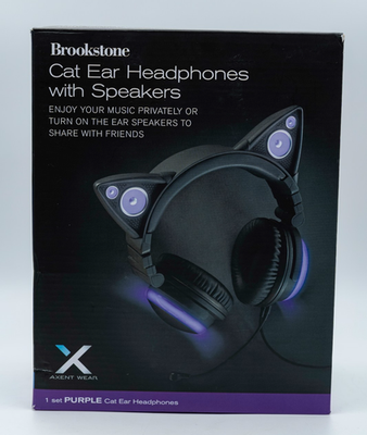 Brookstone Wired Purple Cat Ear Headphones With External Speakers
