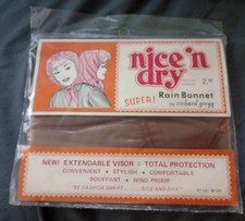 NOS Vintage 1960s RAIN BONNET NICE 'N DRY 234 Brown Made In USA 1969