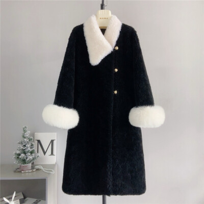 Women's Winter Sheep Shearing Fur Integrated Lamb Wool Coat Fox
