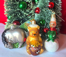  SET OF 3 Old World Christmas POOH, PIGLET, EEYORE Glass Ornaments, BRAND NEW