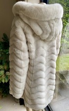Portrait Faux Fur Coat Hood Cream Ivory 12/m Chevron (rrp £275) Excellent Cond