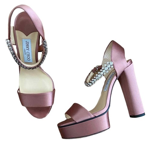 Jimmy Choo Santina 125 Rosewood Satin Platform Sandals In Pink - 39EU/9US |  eBay