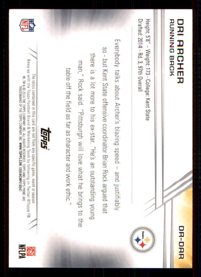 2014 Topps Prime Dual Relics #DRDAR Dri Archer /140 - Image 2 of 2