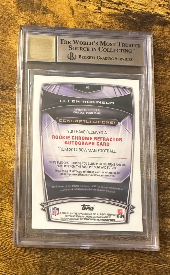 2014 Bowman Chrome Orange Refractor RC Auto Allen Robinson /50 BGS 10/10 X3345 - Image 2 of 2
