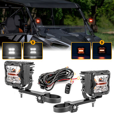 Amber White 3'' Strobe Lights+Mounts+DT Wire For Honda Pioneer 1000 Round Cage