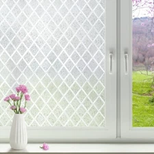 rabbitgoo Privacy Window Film Decorative Frosted Static Cling Floral Lattice