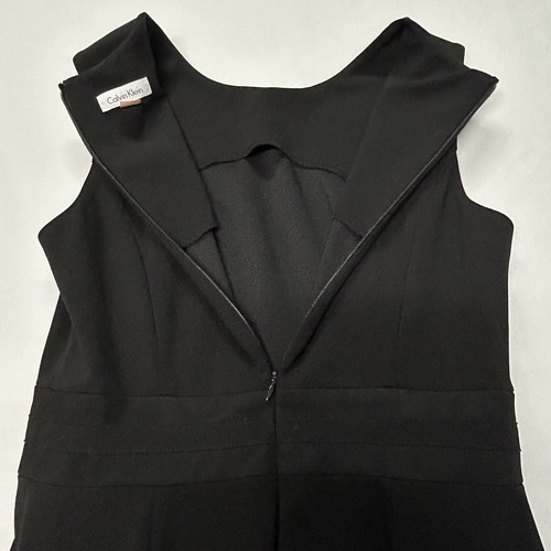 Calvin Klein Womens Midi Dress Size 10 Round Neck Sleeveless Sheer Ruffle Black - Picture 7 of 12