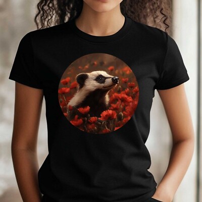 Frauen T-Shirt Dachs in einem Mohnfeld Motiv Baumwolle Größe S bis 3XL