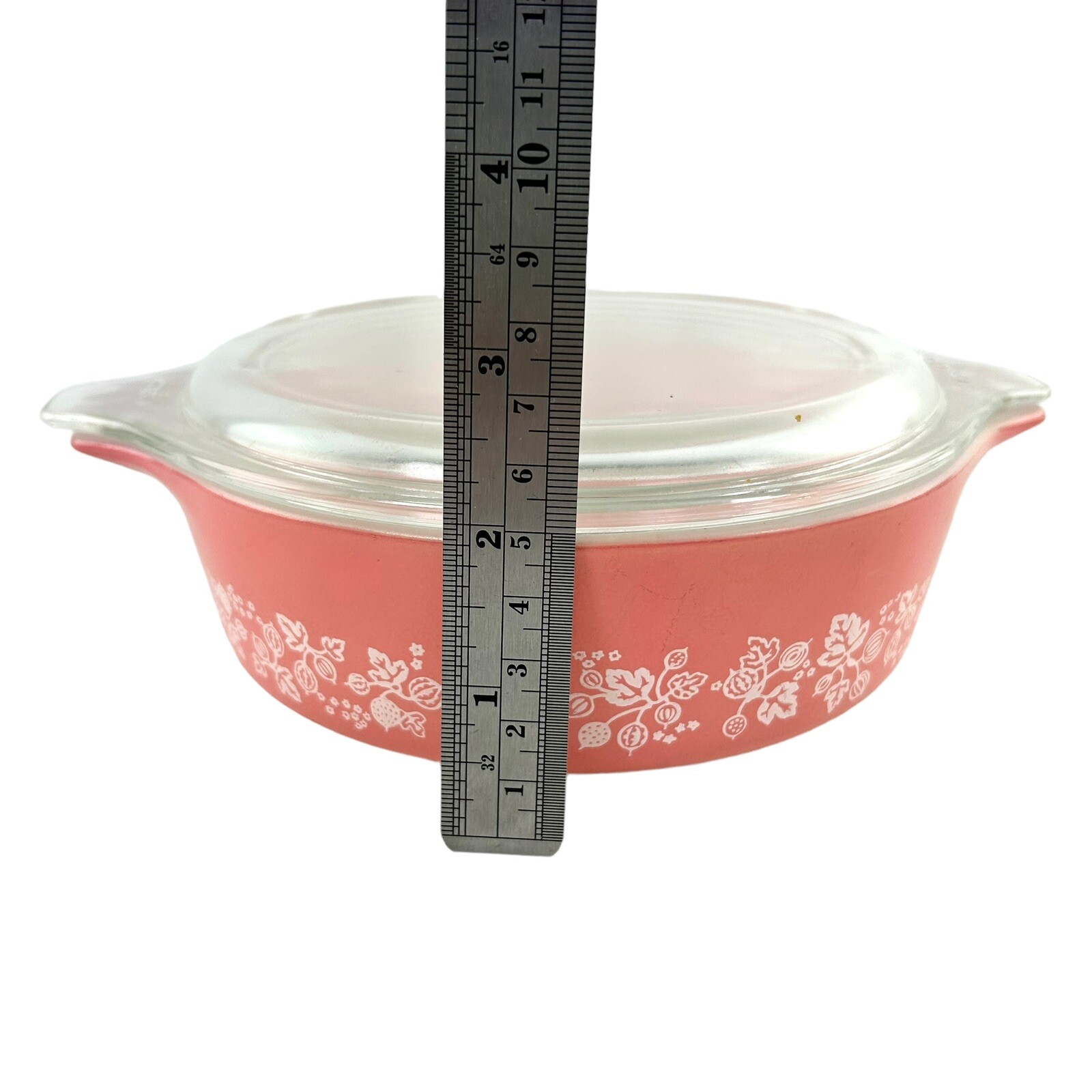 vtg pyrex pink white gooseberry nesting casserole set w/lids (3) 473