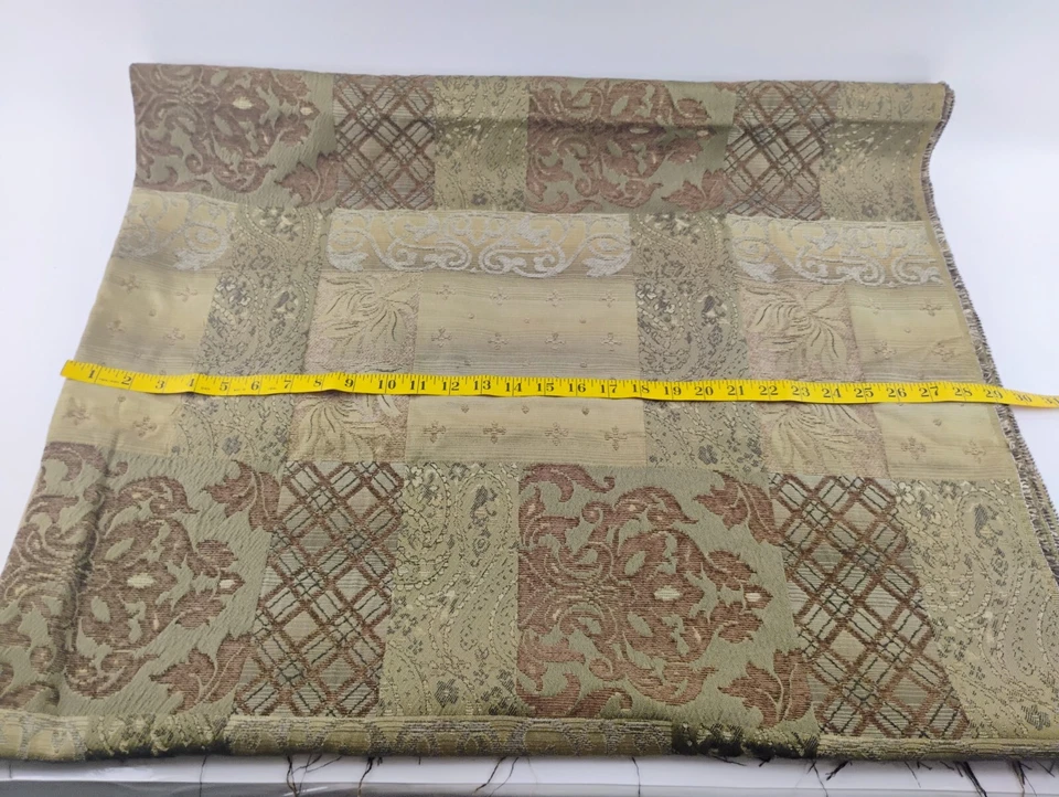 2.5yds Brown Beige Gold Accents Chenille Upholstery Fabric Abstract Filigree 58" - Image 3 of 4