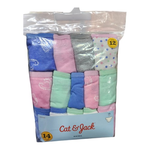 Cat & Jack Girls Bikini Panties Pull on 100% Cotton Spring Colors 14pk Size 12