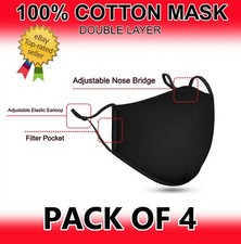 4pcs 100 COTTON FACE MASK DOUBLE LAYER REUSABLE WASHABLE UNISEX FASHION