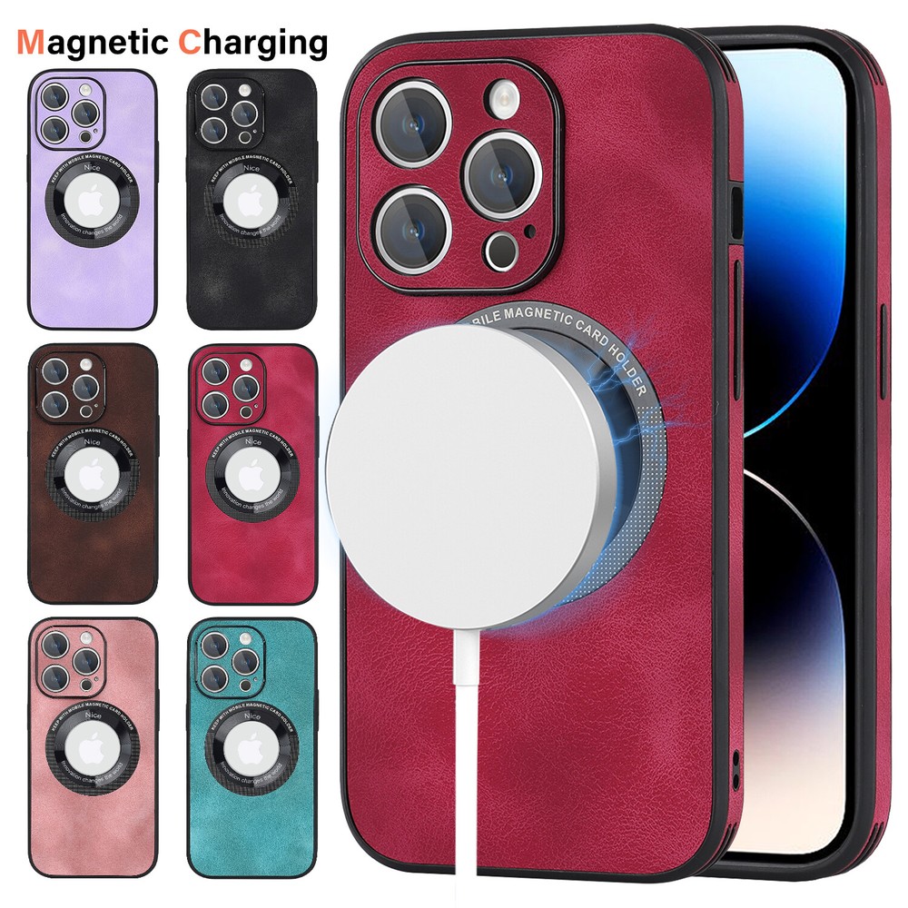 For iPhone 14 Plus 13 12 Pro Max 11 Retro Mag Safe Magnetic Leather Slim Case