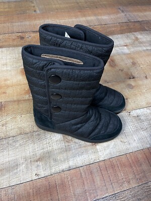 UGG Kids Puffy Quilted Houndstooth Black Girls Boots Size US 5/ EU 35