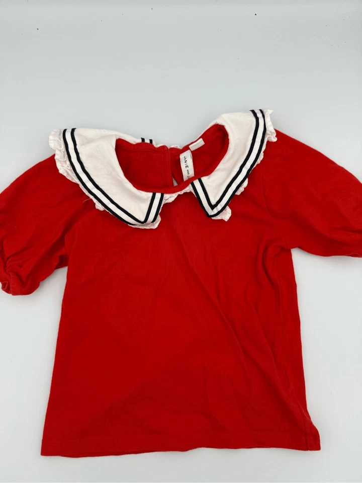 Janie and Jack Bundle of 2 Red and Blue Cotton Nautical Tops Size 5 - Image 2 of 4