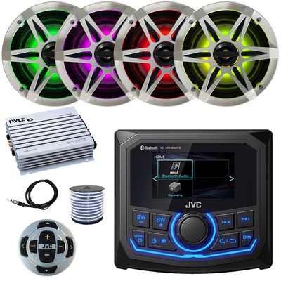 JVC KD-MR305BTS Receiver,Remote, 4x 6.5'' LED Speaker w/White Grille, Amp, Extras