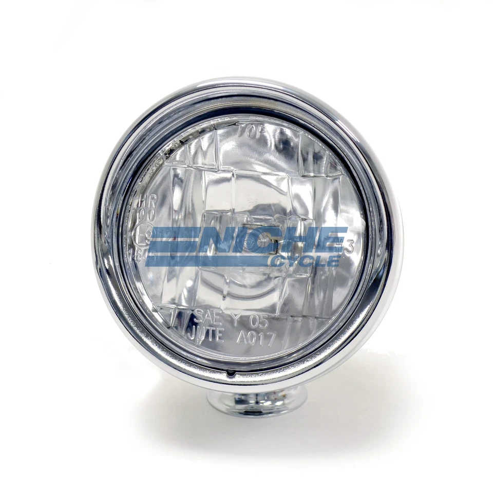 Mini 3.5" Chrome Hooded Spot Lamp Headlight Custom Bottom Mount - Image 2 of 4