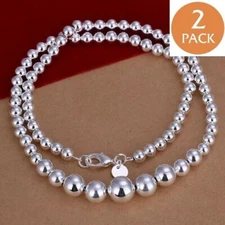 2x Men's Women's 925 Sterling Silver 10mm Hollow Balls Beads 20" Chain Necklace