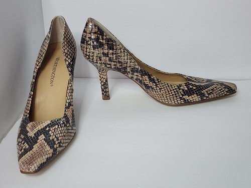 Women's Worthington size 7, 3" inch stiletto pumps. Tan/ Black snake skin. New.